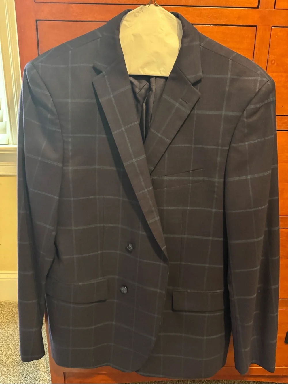 Men's Navy Windowpane Two-Piece Suit - Classic Tailored Fit